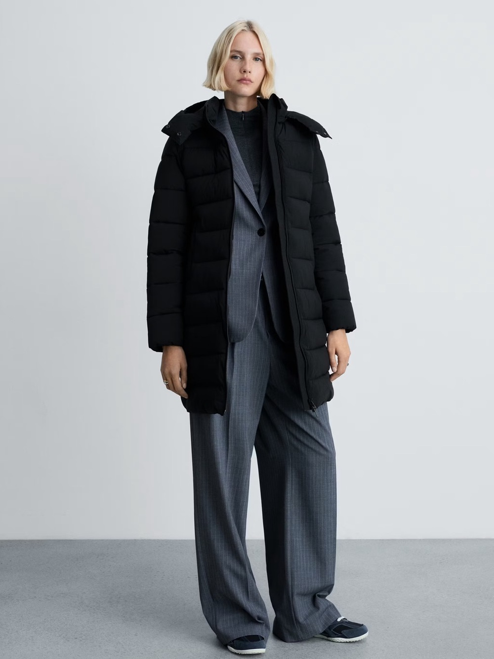 Mango Black waterproof padded midi anorak NWT
